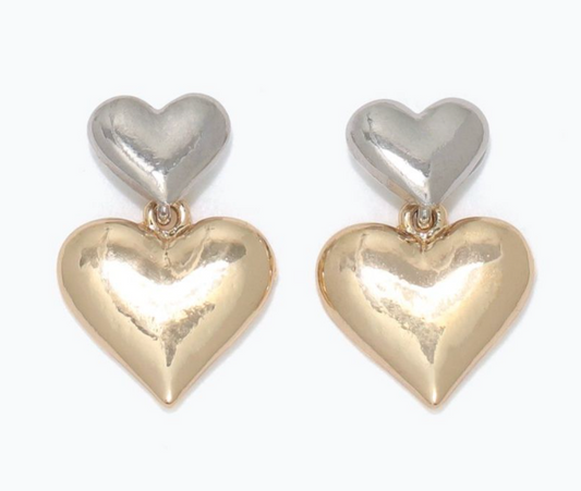 Two Tone Heart Drop Earrings