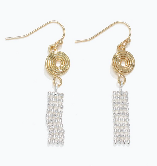 Gold Spiral Silver Mesh Earrings