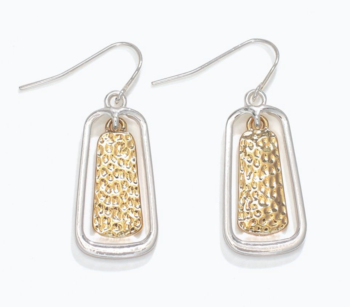 Two Tone Hammered Dangle Earrings