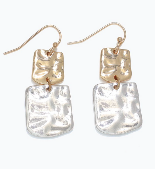 Hammered Two Tone Drop Earrings
