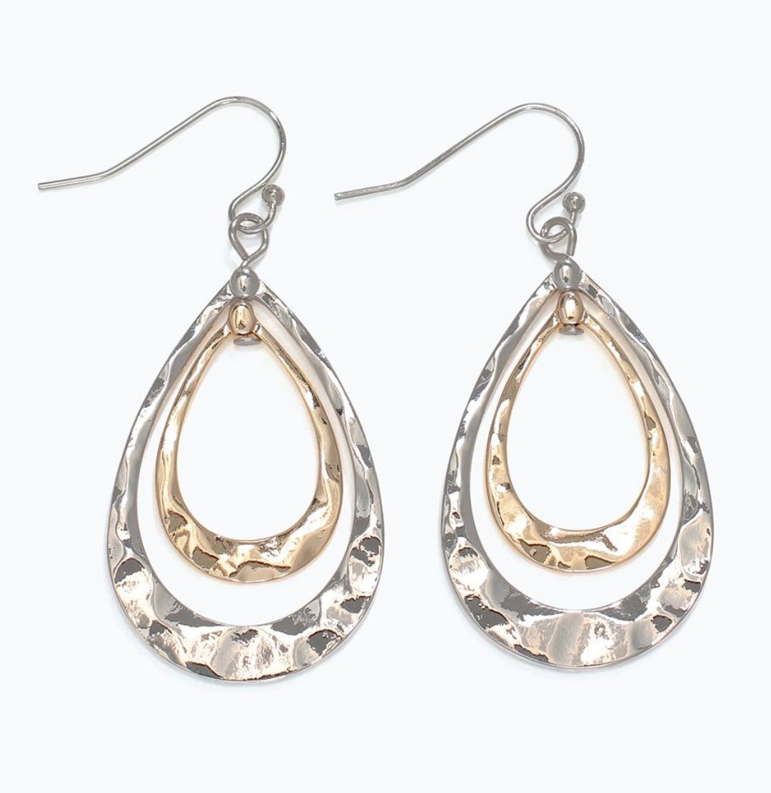 Two Tone Hammered Drop Earrings
