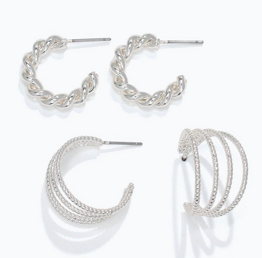 Silver Hoop Duo Earrings