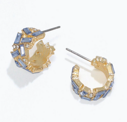 Blue Crystal Gold Hoops