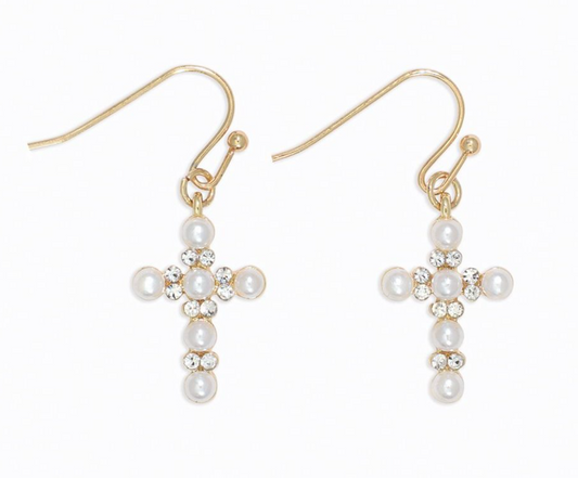 Pearl Cross Earrings