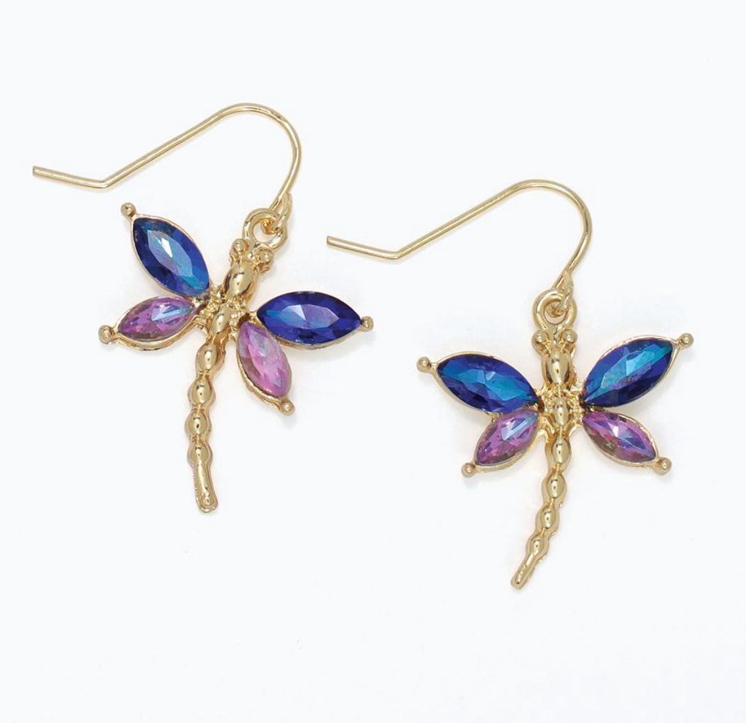Navy Purple Dragonfly Earrings