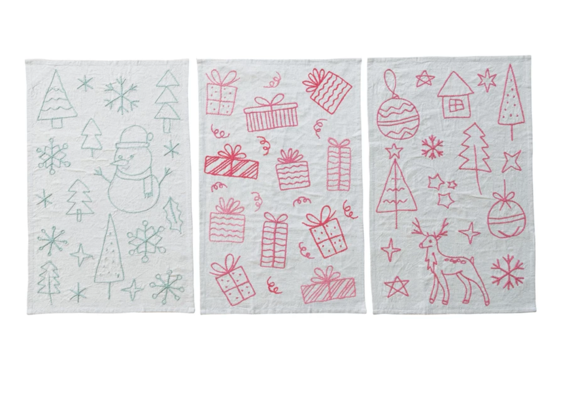 MT Assorted Embroidered Woven Christmas Tea Towel