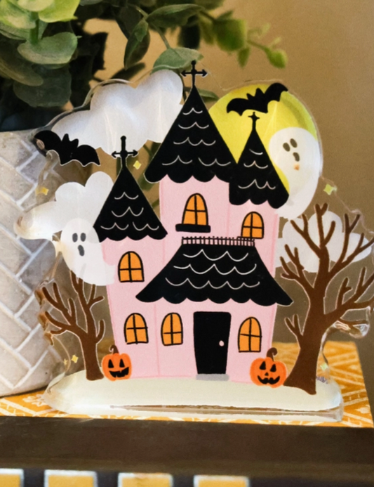 Pink Haunted House Acrylic Shelf Sitter