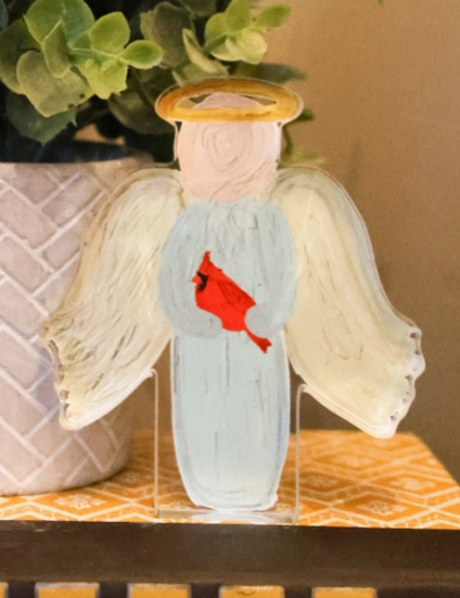 Angel with Cardinal Acrylic Shelf Sitter