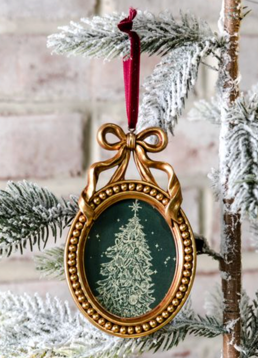 MT Gold Oval Bow Frame Ornament