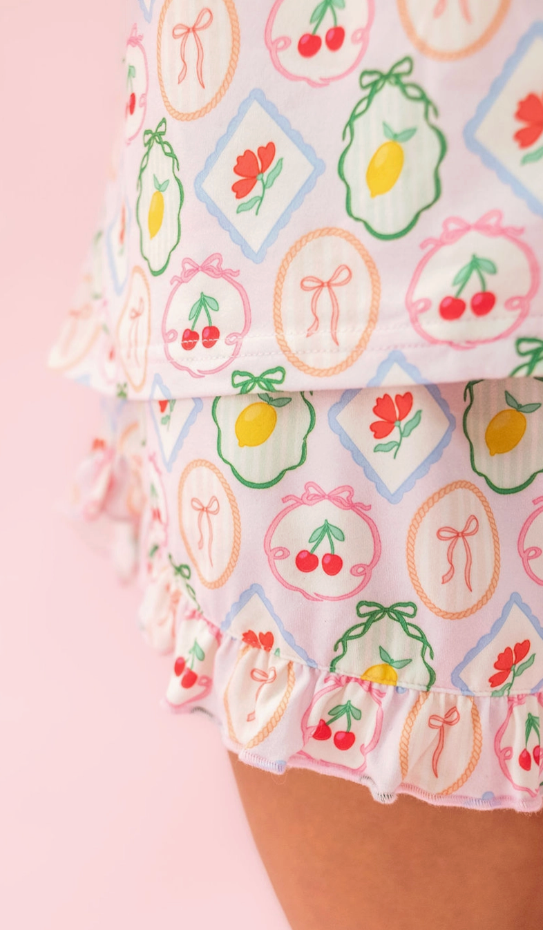 Fruit Cocktail Ruffle Hem Shorts Pajama Set
