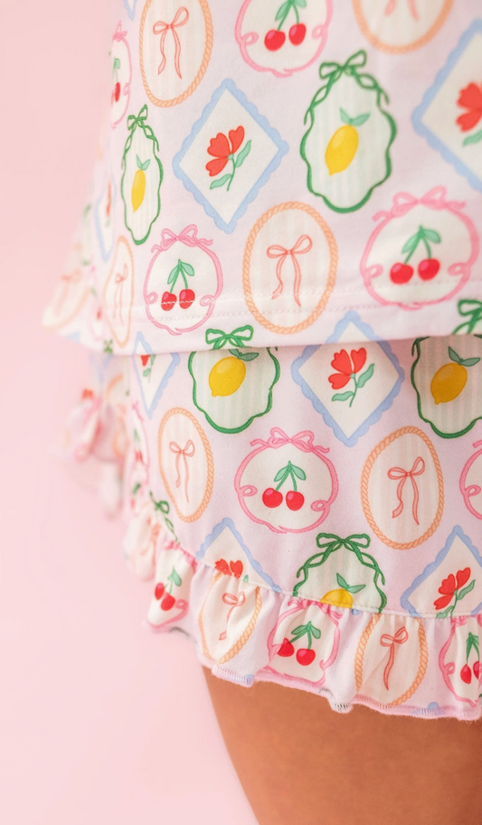 Fruit Cocktail Ruffle Hem Shorts Pajama Set