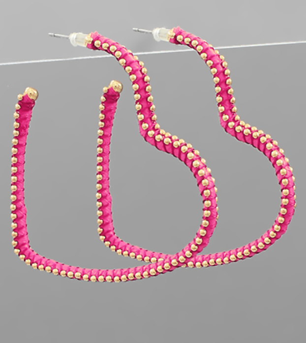 Raffia Wrapped Heart Hoops