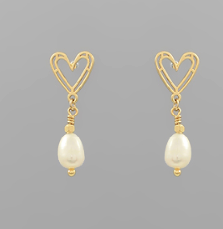 Heart & Pearl Dangle Earrings