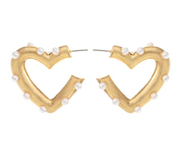 Pearl & Vintage Metal Heart Hoops