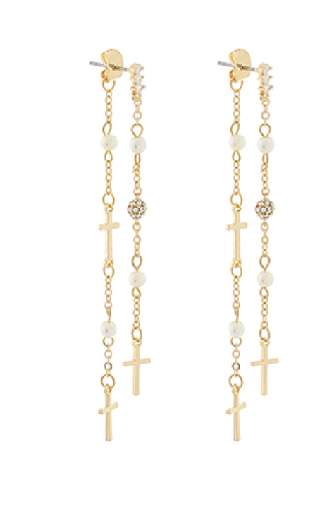 Cross Charm Threader Earrings