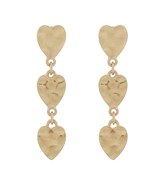 Hammered Heart 3 Drop Earrings