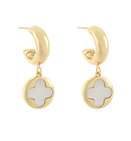 Gold Clover Dangle Hoops