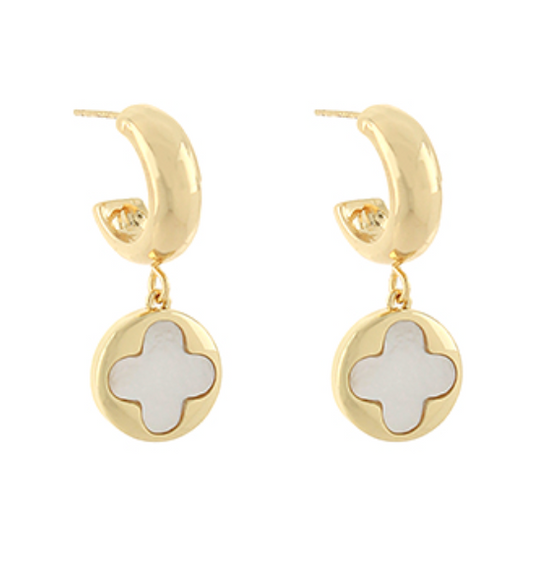 Gold Clover Dangle Hoops
