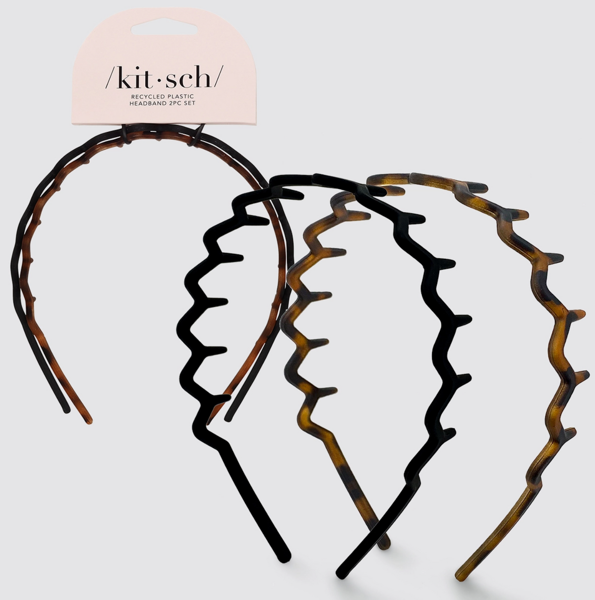 Kitsch Zigzag Headbands 2pc Set-Black and Tort