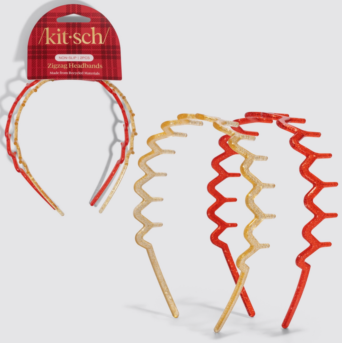 Kitsch Zigzag Headbands 2pc Set-Gold&Red