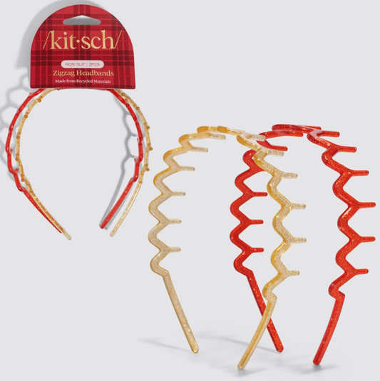Kitsch Zigzag Headbands 2pc Set-Gold&Red