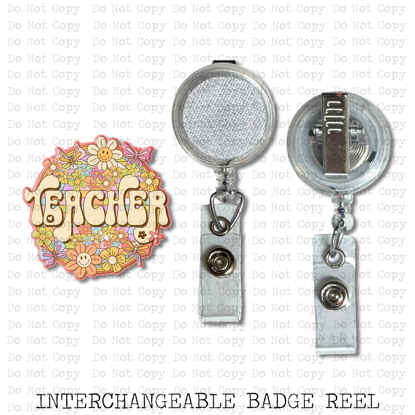 Teacher Retro Floral Interchangeable Badge Button with Reel Option