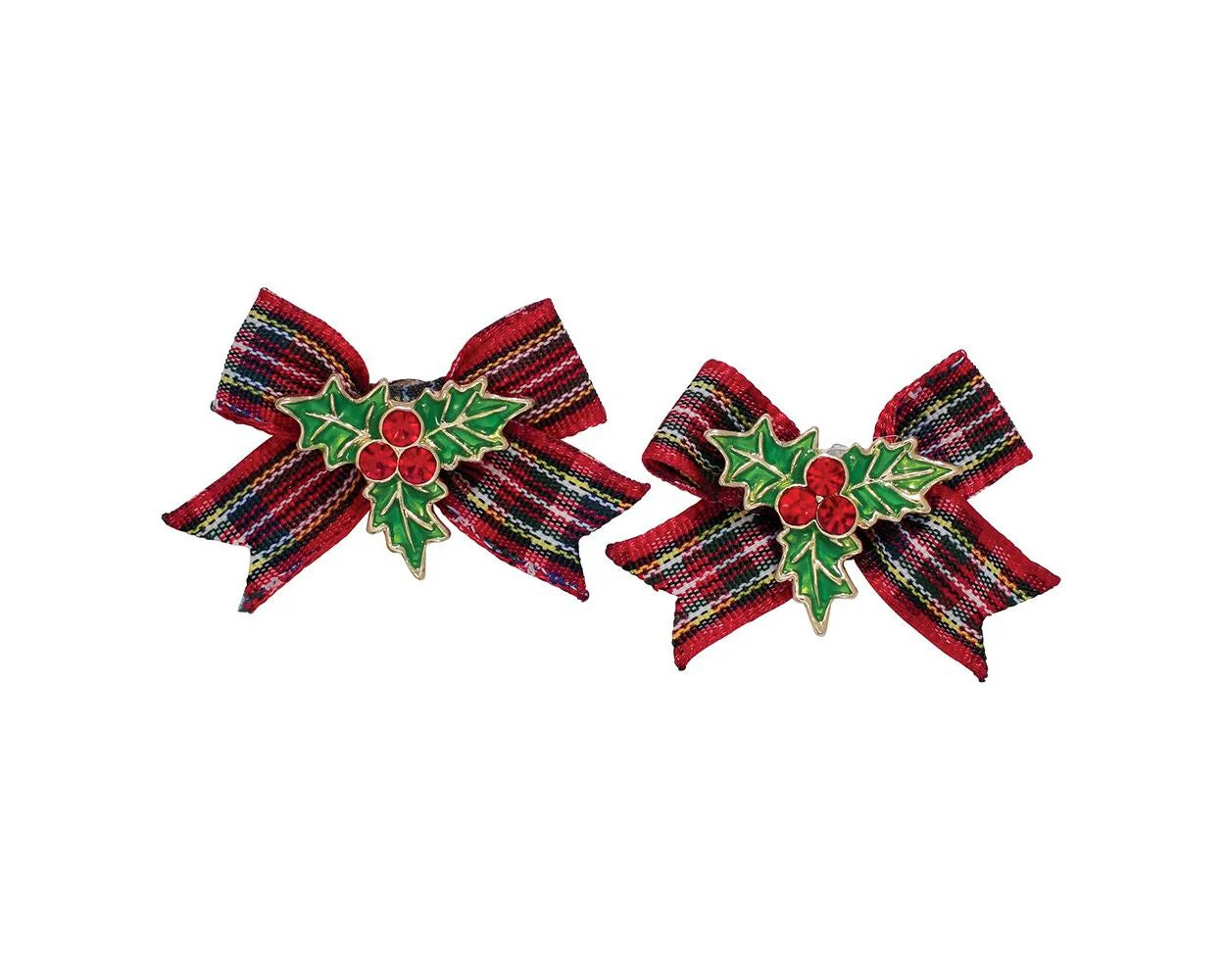 Plaid Bow Earrings With Holly