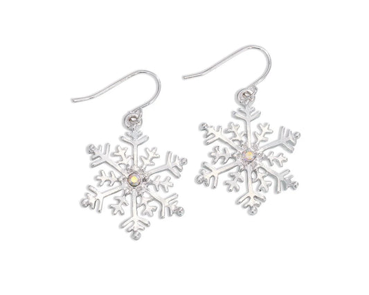Silver Snowflake Crystal Earrings