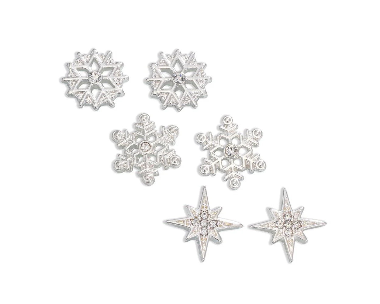 Silver Snowflake Trio Stud Earrings