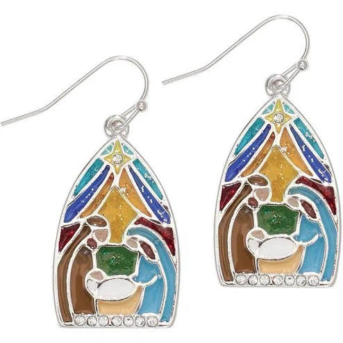 Stained Glass Nativity Earrings