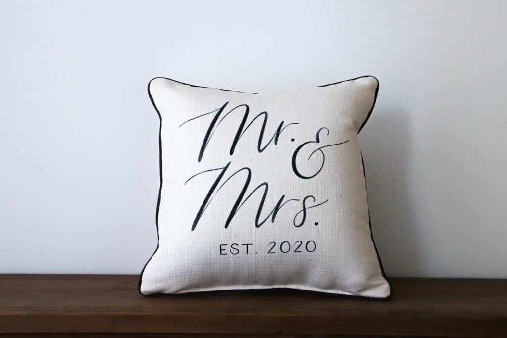 LB Dreamer Mr. and Mrs. Established Pillow 2021 with piping