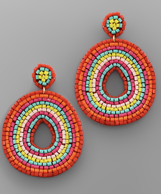 Bead Wide Oval Earrings- Multicolor