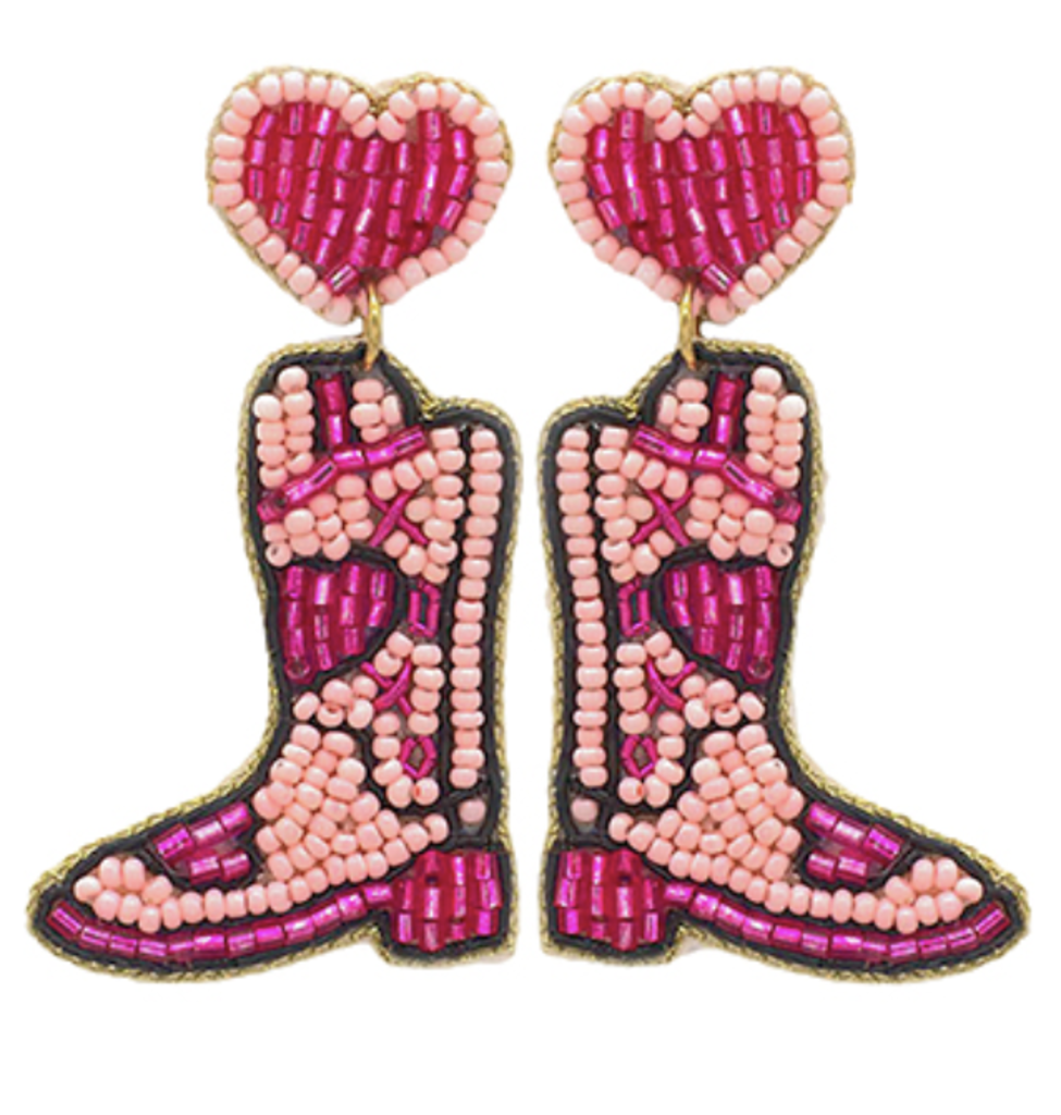 Beaded Boot & Heart Earrings