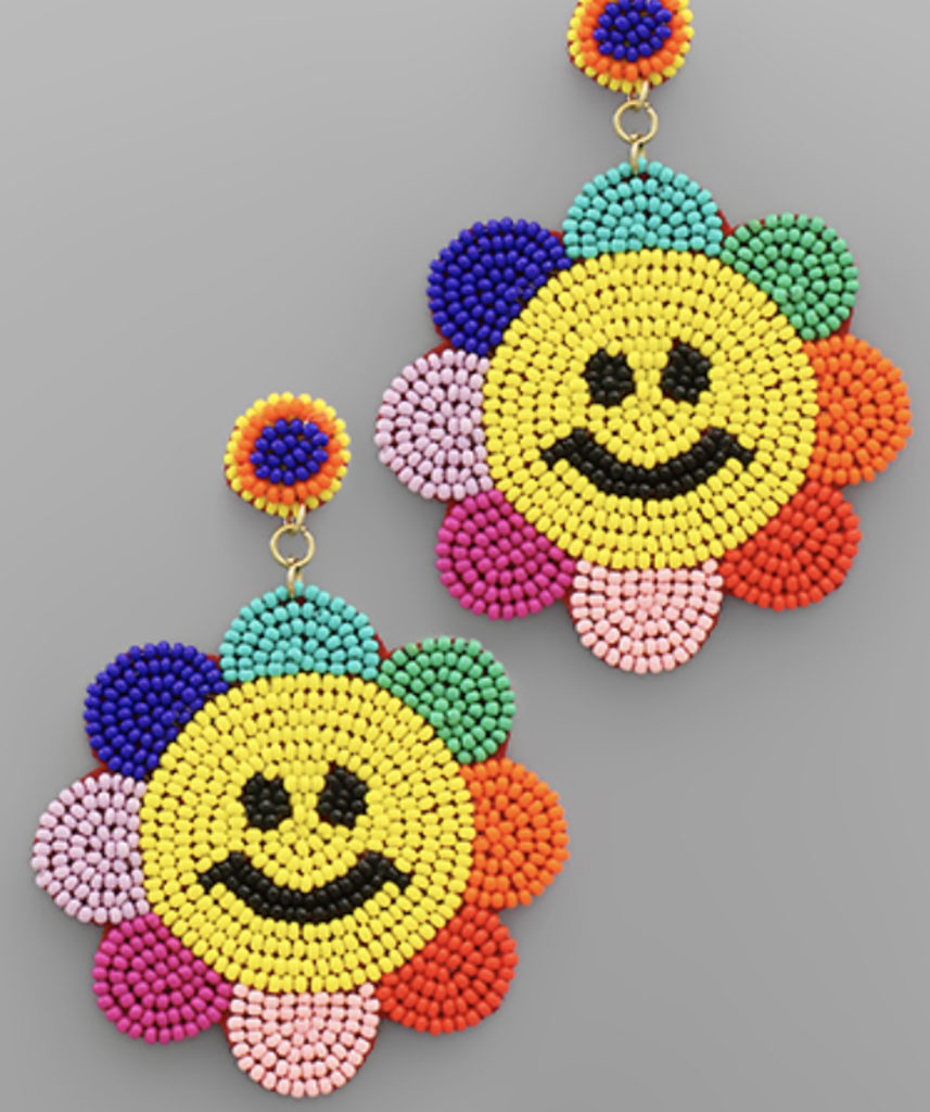 Smiley Face Flower Bead Earrings