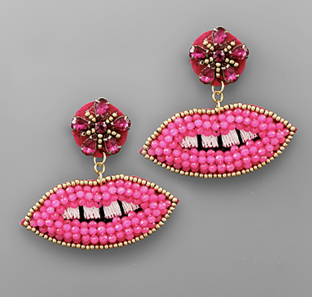 Lip Bead Earrings- Pink