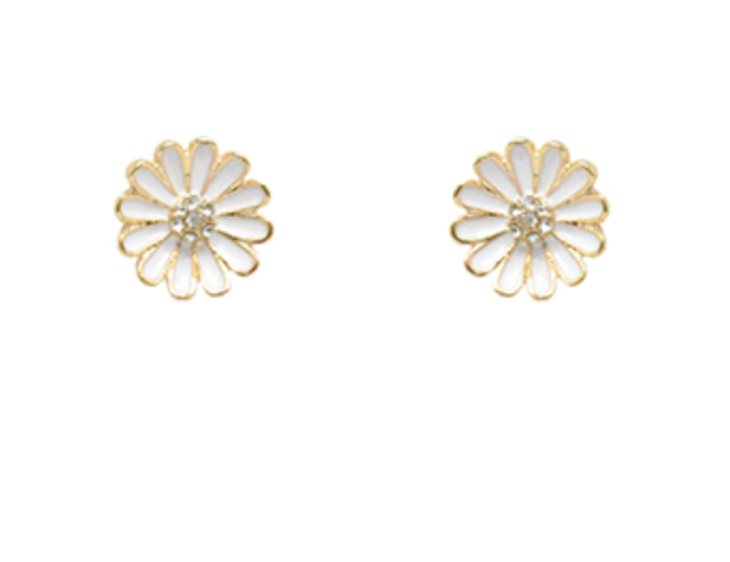 Crystal Flower Earrings- White