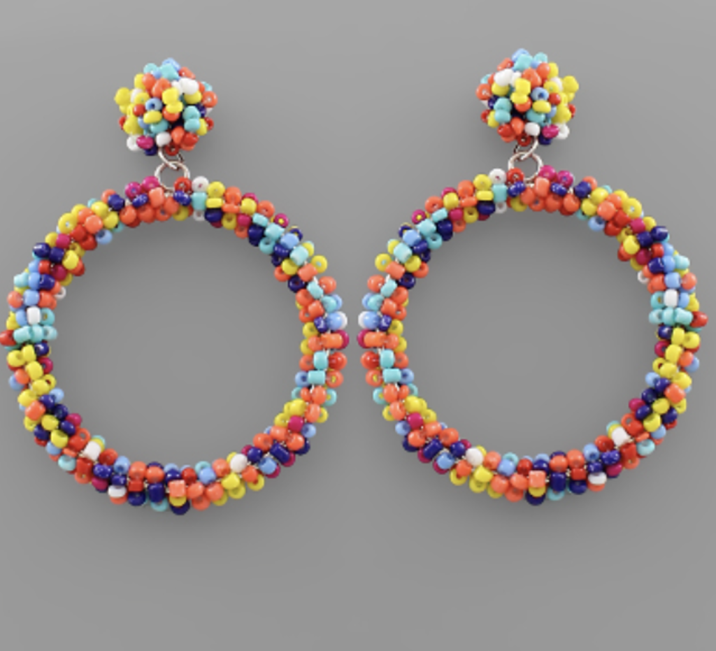Bead Circle Dangle Earrings- Multicolor
