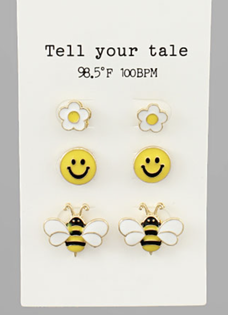 Bee & Smiley Earring Set