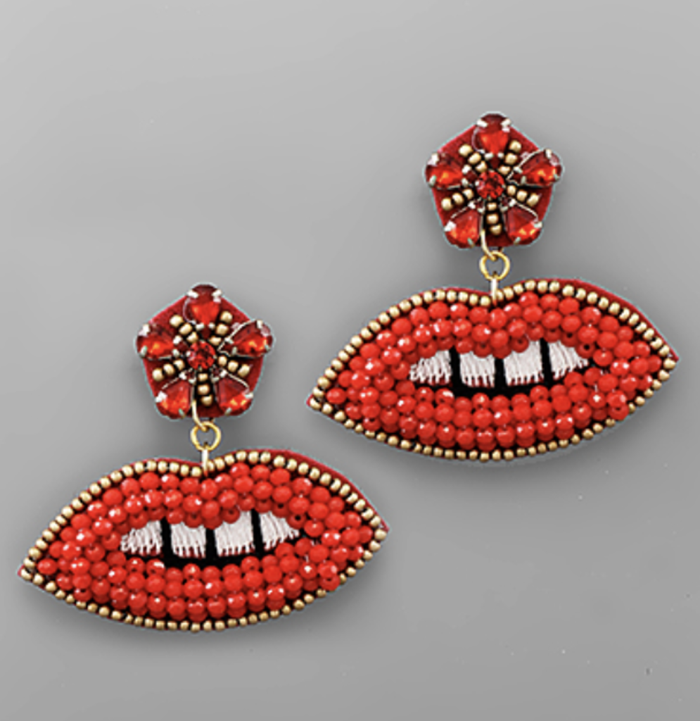 Lip Bead Earrings- Red