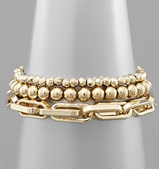 Three-Row Metal Ball & Link Bracelet