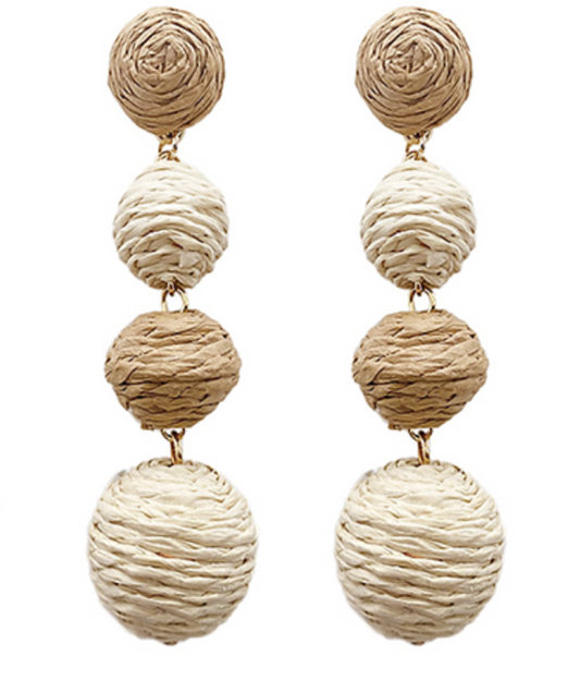 Raffia 3 Drop Earrings- Light Brown