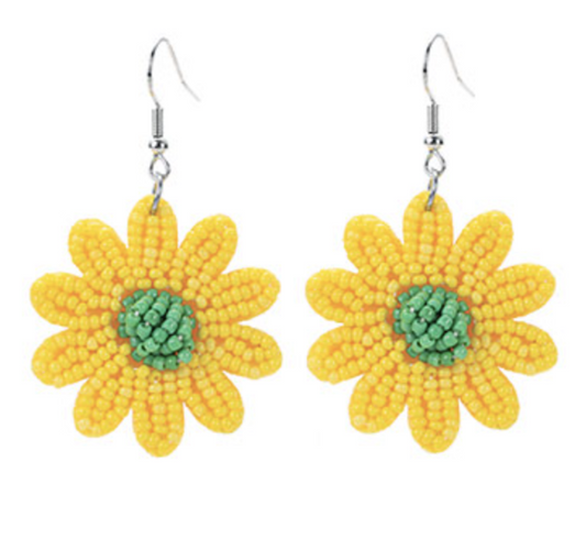 Seed Bead Daisy Earrings- Yellow/Green