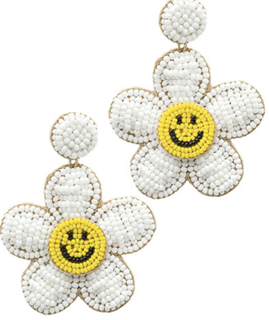 Dandelion Smiley Beaded Earrings