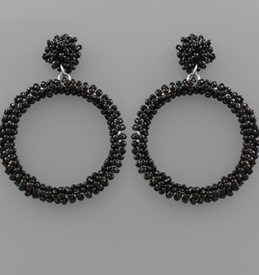 Bead Circle Dangle Earrings- Black