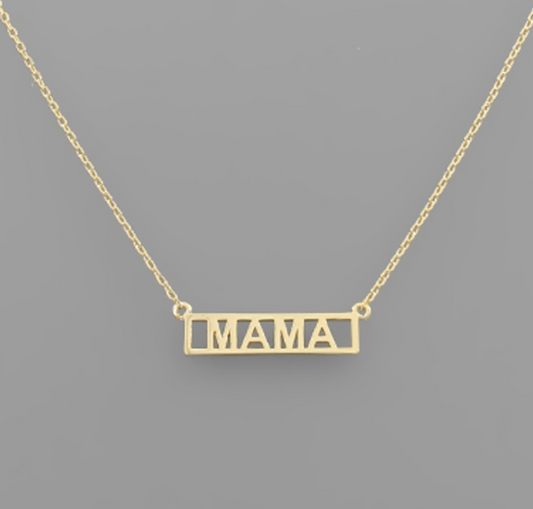 "MAMA" Brass Bar Necklace