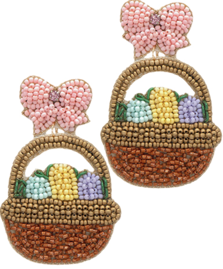 Beaded Easter Egg Basket Earrings