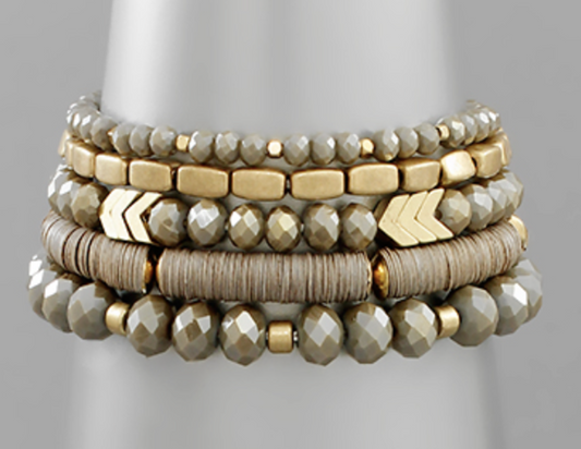 Chevron & Gray Beaded Bracelet