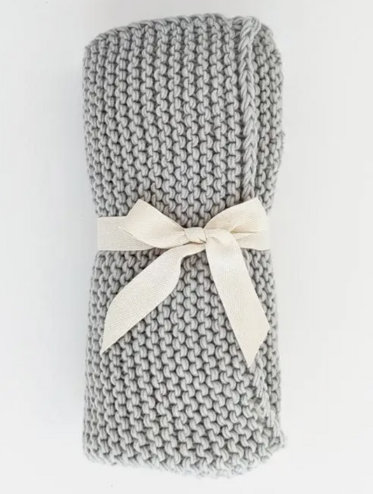 Ice Gray Garter Stitch Knit Blanket- 24"x24"