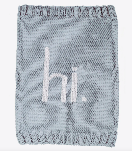 "hi" Hand Knit Blanket- Surf Blue