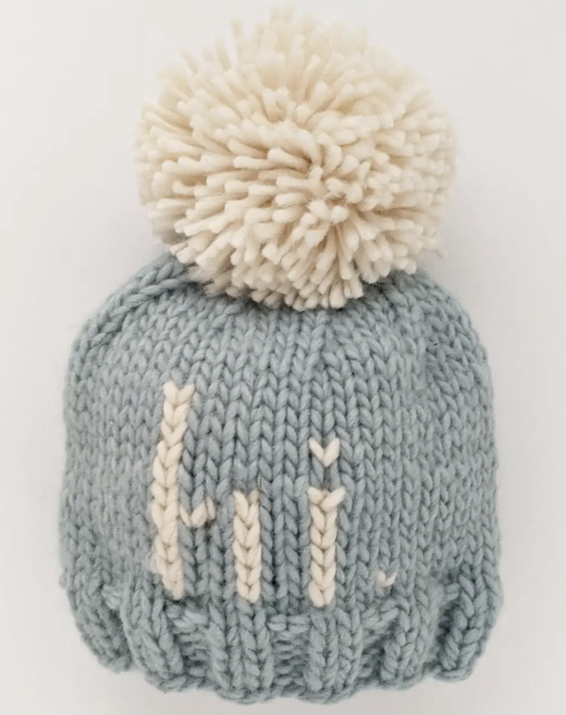 "hi" Surf Blue Hand Knit Beanie Hat- Newborn